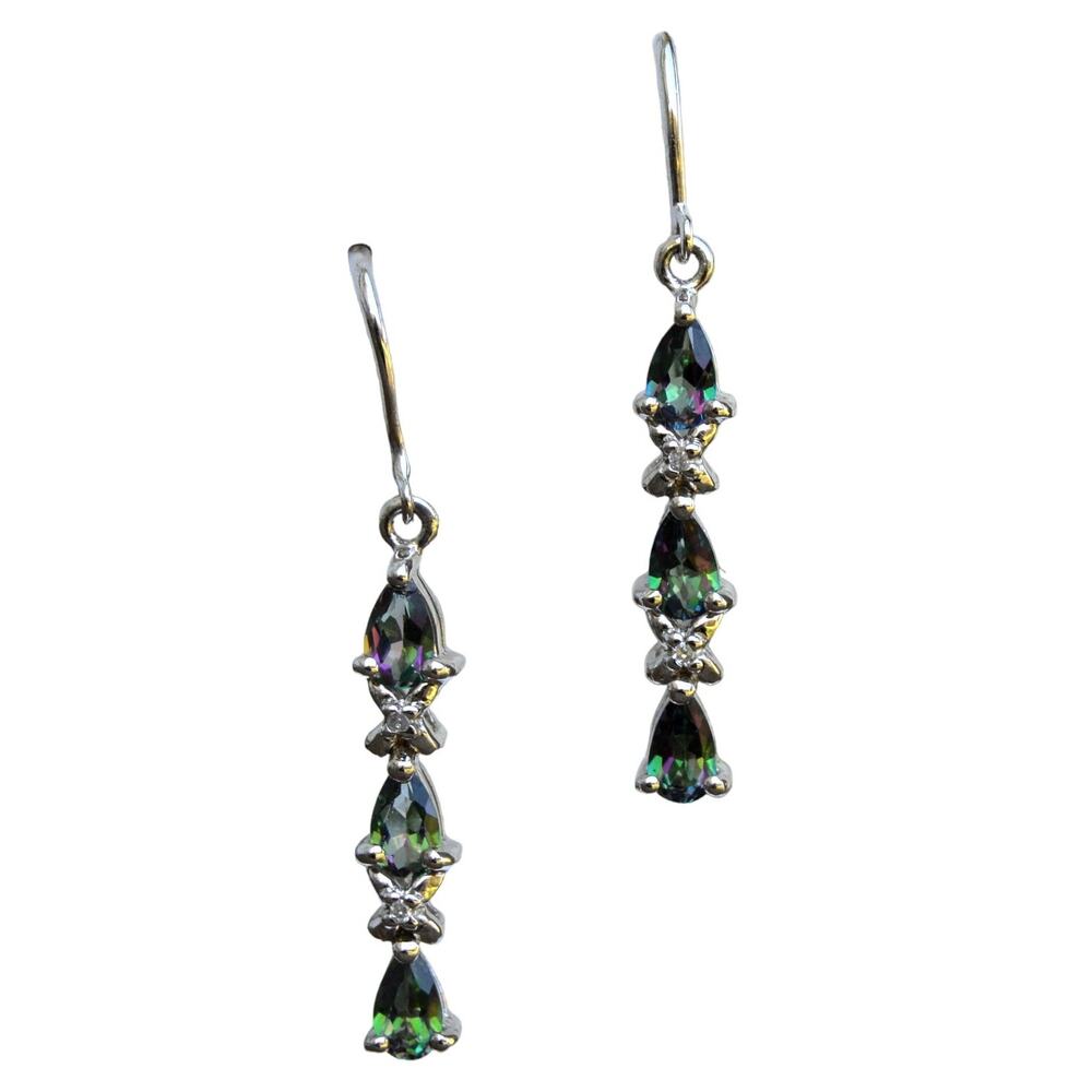1.51ctw Mystic Topaz Diamond Dangle Earrings 925 Sterling Silver